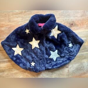 Betsey Johnson Toddler Girls Midnight Blue Faux Fur Starry Cape⭐️